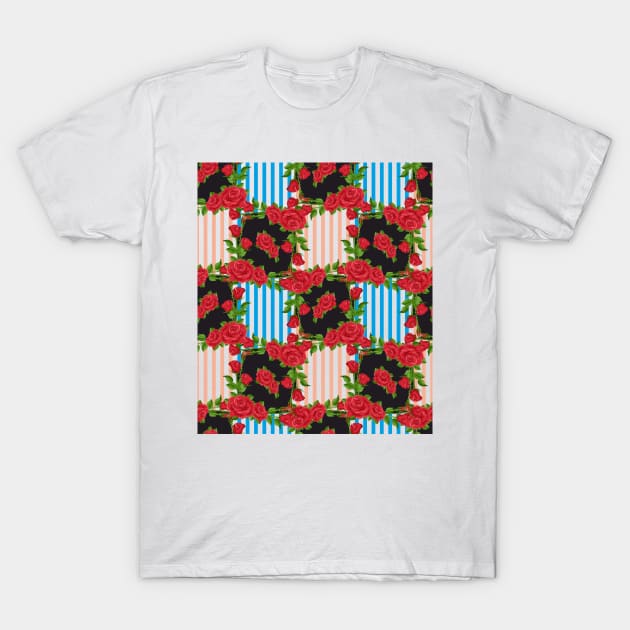 Red Roses with Colorful Lines T-Shirt by ilhnklv